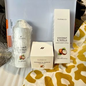 Coconut  vanilla body scrub body wash and hand and body cream